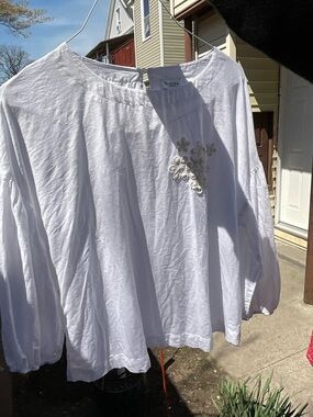 White Embroidered Peasant Blouse linen
